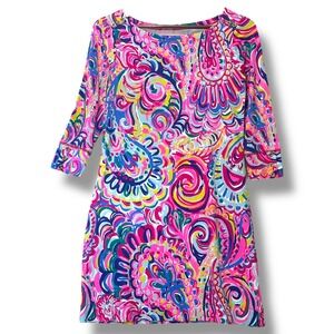 Lilly Pulitzer Multicolor Swirl Knit‎ Dress 3/4 Sleeve Tropical Resort M